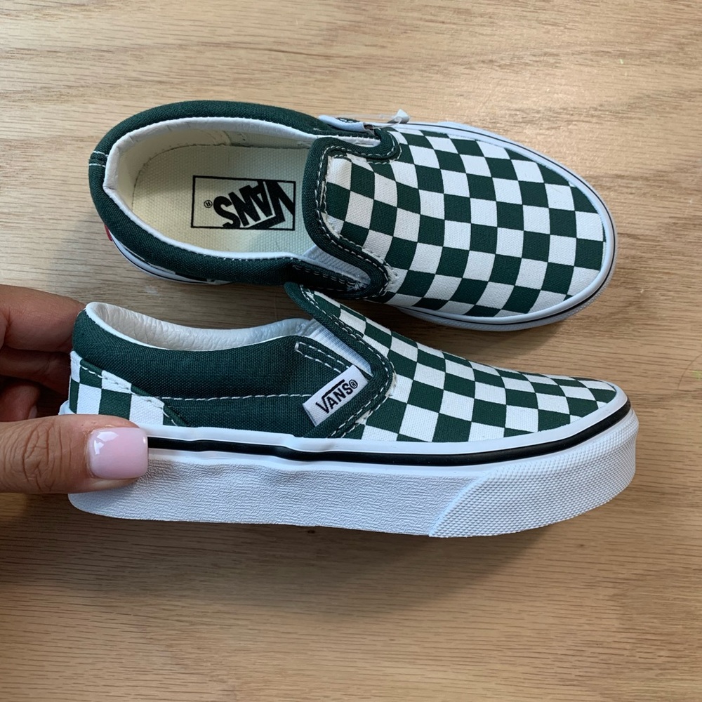 BRAND NEW VANS- Youth size 11 green & white check.